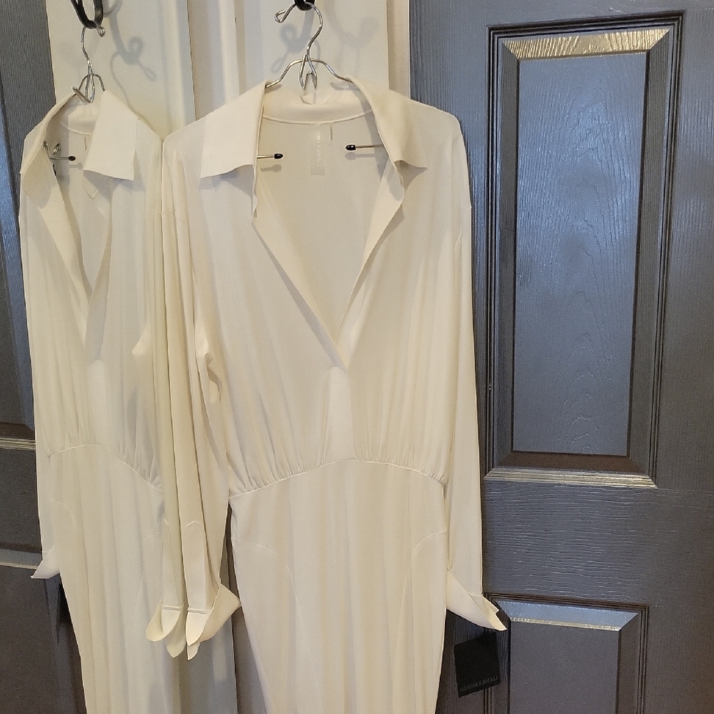 Norma Kamali Cream Ribbed Wrap Dress